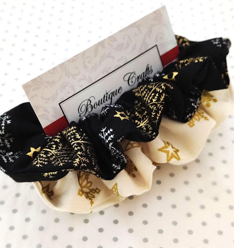 2 Pack Hair Scrunchie - Black and Gold - Trees and Snowflakes -  scrunchie for Girls - scrunchie for women - BoutiqueCrafts