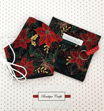 Load image into Gallery viewer, Christmas Face Mask and Bag Set - Christmas Black and Gold Metallic Floral - BoutiqueCrafts