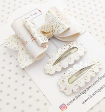 Load image into Gallery viewer, Christmas Hair Bow Clip Set - Gold Trees