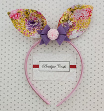 Load image into Gallery viewer, Bunny Ear Headband with detachable bow - Yellow and Pink