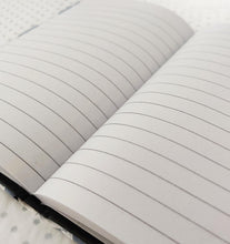 Load image into Gallery viewer, Handmade Small Fabric Covered Notebook - Lined Paper - Navy Berries Print with Ribbon Ties - BoutiqueCrafts