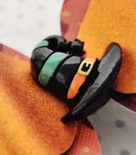 Load image into Gallery viewer, Halloween Girls Stacked Hair Bow Clip - Bat and Witch Hat Print - BoutiqueCrafts