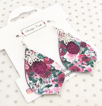 Load image into Gallery viewer, Floral Teardrop Earrings with Butterfly Charm - Purple