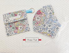 Load image into Gallery viewer, Face Mask Bag - Face Mask Pouch - Face Mask Bag with Keyring - Mask Holder - 100% Cotton - Blue Pastel - BoutiqueCrafts
