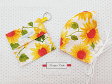 Load image into Gallery viewer, Face Mask Bag - Face Mask Pouch - Face Mask Bag with Keyring - Mask Holder - 100% Cotton - Sunflowers - BoutiqueCrafts