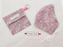 Load image into Gallery viewer, Face Mask Bag - Face Mask Pouch - Face Mask Bag with Keyring - Mask Holder - 100% Cotton - Vintage Pink - BoutiqueCrafts