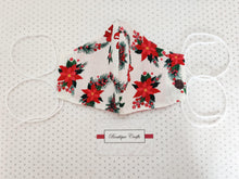 Load image into Gallery viewer, Face Mask - Removable Nose Wire - Filter Pocket - Adjustable Elastic Ties - Christmas Wreath - Red Polka Dot Lining - BoutiqueCrafts