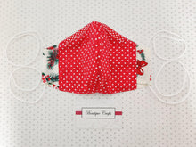 Load image into Gallery viewer, Face Mask - Removable Nose Wire - Filter Pocket - Adjustable Elastic Ties - Christmas Wreath - Red Polka Dot Lining - BoutiqueCrafts