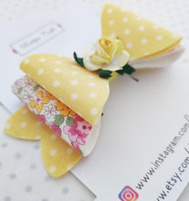 Load image into Gallery viewer, Girls Stacked Hair Bow Clips - Lemon Rose - BoutiqueCrafts