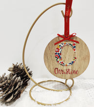 Load image into Gallery viewer, Personalised Oak Veneer Tree Decoration Red