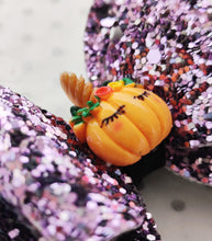 Load image into Gallery viewer, Halloween Girls Stacked Hair Bow Clip - Pumpkin Purple Glitter - BoutiqueCrafts

