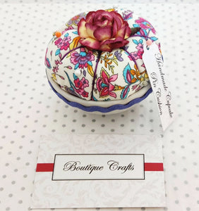 Cupcake Pin Cushion - Purple Bright Floral - needle holder - notions - pin holder - sewers gift - quilters gift - crafter's gift - birthday present