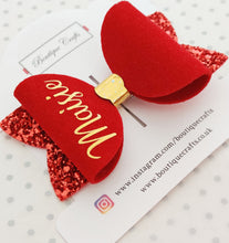 Load image into Gallery viewer, Red Velvet Personalised Christmas Hair Bow