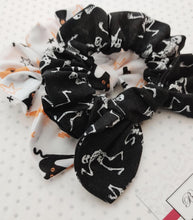 Load image into Gallery viewer, Halloween Scrunchie 2 pack set - Skeletons and Cat Print - BoutiqueCrafts

