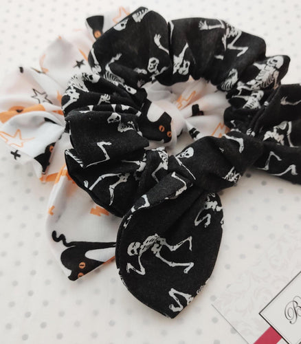 Halloween Scrunchie 2 pack set - Skeletons and Cat Print - BoutiqueCrafts