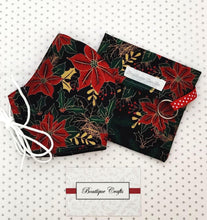 Load image into Gallery viewer, Christmas Face Mask and Bag Set - Christmas Black and Gold Metallic Floral - BoutiqueCrafts
