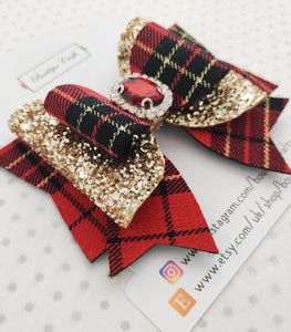 Red and Gold Tartan Hair Bow