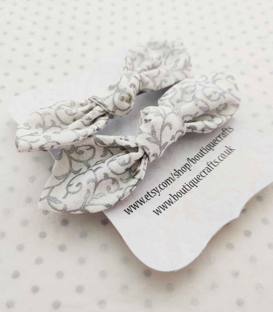 Silver and White Hair Bow Ties