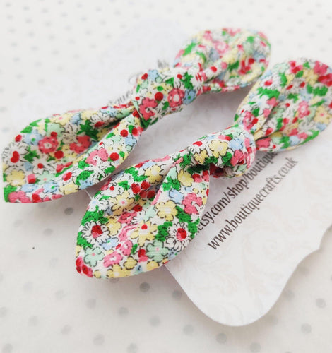 Girls Hair Bow Bobble Ties - Ditsy Floral Print - BoutiqueCrafts