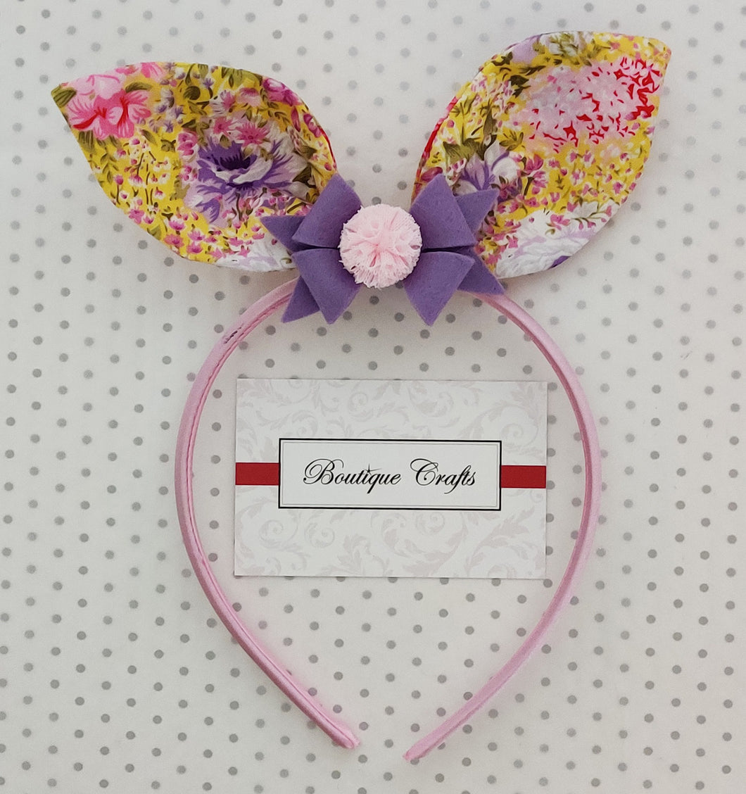 Bunny Ear Headband with detachable bow - Yellow and Pink