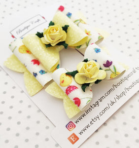 Easter Chick Girls Hair Bow Clip - Yellow and White