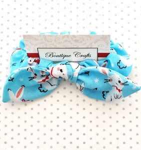Easter Hair Bow Scrunchie with small bow tails - Blue Bunny Rabbit
