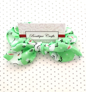 Easter Hair Bow Scrunchie with small bow tails - Green Bunny
