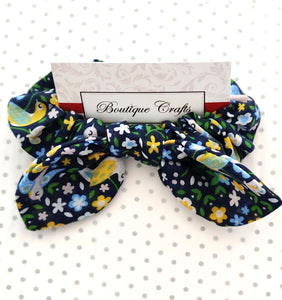 Easter Hair Bow Scrunchie with small bow tails - Navy Birds