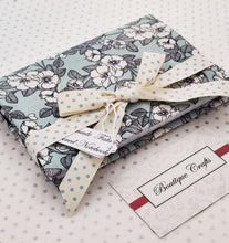 Load image into Gallery viewer, Handmade Small Fabric Covered Notebook - Lined Paper - Mint Floral Print with Ribbon Ties - BoutiqueCrafts
