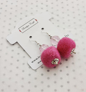 Handmade Felt Beaded Earrings - Pink - BoutiqueCrafts
