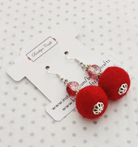 Handmade Felt Beaded Earrings - Red - BoutiqueCrafts