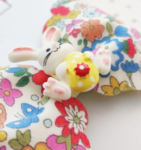 Floral Hair Bow Clip with Bunny Rabbit