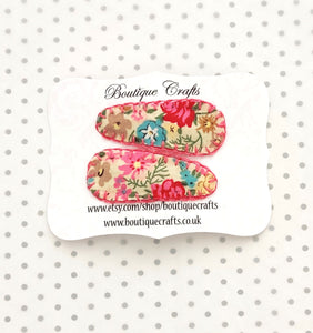 Hair Clips - Bright Floral Fabric Snaps