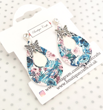 Load image into Gallery viewer, Floral Teardrop Earrings with Butterfly Charm - Blue
