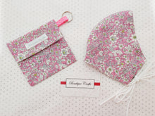 Load image into Gallery viewer, Face Mask Bag - Face Mask Pouch - Face Mask Bag with Keyring - Mask Holder - 100% Cotton - Vintage Pink - BoutiqueCrafts

