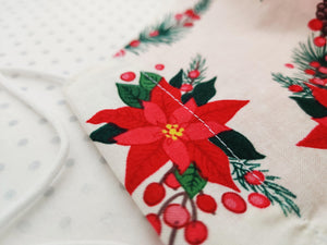 Face Mask - Removable Nose Wire - Filter Pocket - Adjustable Elastic Ties - Christmas Wreath - Red Polka Dot Lining - BoutiqueCrafts