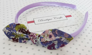 Alice Band with Floral Fabric Bow - Lavender Lilac