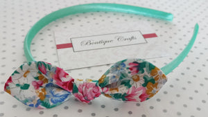 Alice Band with Floral Fabric Bow - Mint