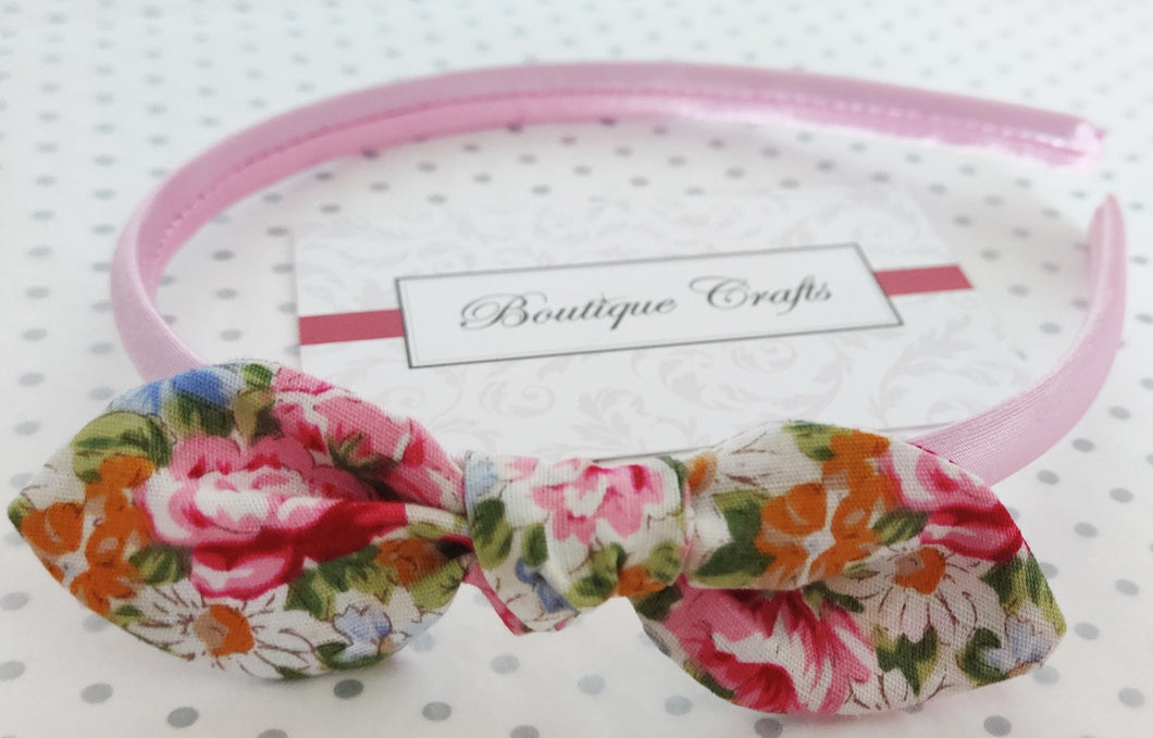 Alice Band with Floral Fabric Bow - Pink