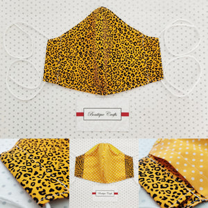 Face Mask with Removable Nose Wire and Filter Pocket - Mustard Animal Print