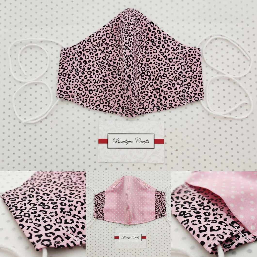 Face Mask with Removable Nose Wire and Filter Pocket - Pink Animal Print