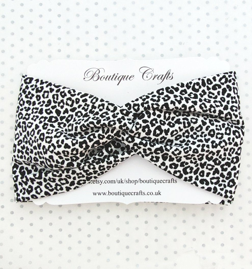 Twist detail stretchy headband - Dalmatian Print Black and White