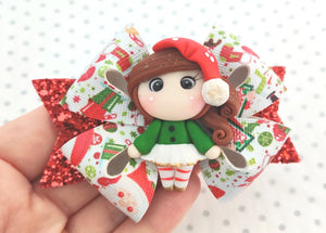 Christmas Hair Bow Clip Set - Cute Elf