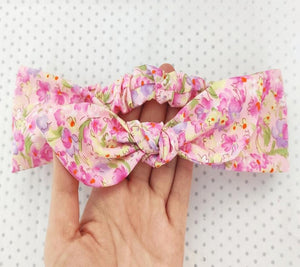 Knotted tie wrap headband - Pink Floral