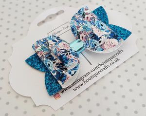 Floral Girls Stacked Hair Bow - Rose Prints