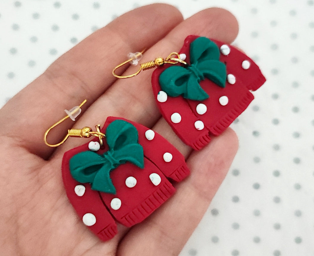Christmas Jumper Earrings - polymer clay drop earrings