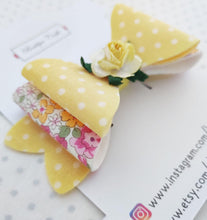 Load image into Gallery viewer, Girls Stacked Hair Bow Clips - Lemon Rose - BoutiqueCrafts
