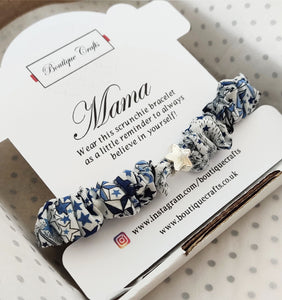 Liberty Skinny Scrunchie Bracelet with Star Charm on a Mama Keepsake Card.