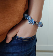 Load image into Gallery viewer, Liberty Blue skinny Scrunchie Bracelet with Heart Charm
