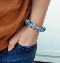Load image into Gallery viewer, Blue Liberty Skinny Scrunchie Bracelet with Starfish Charm
